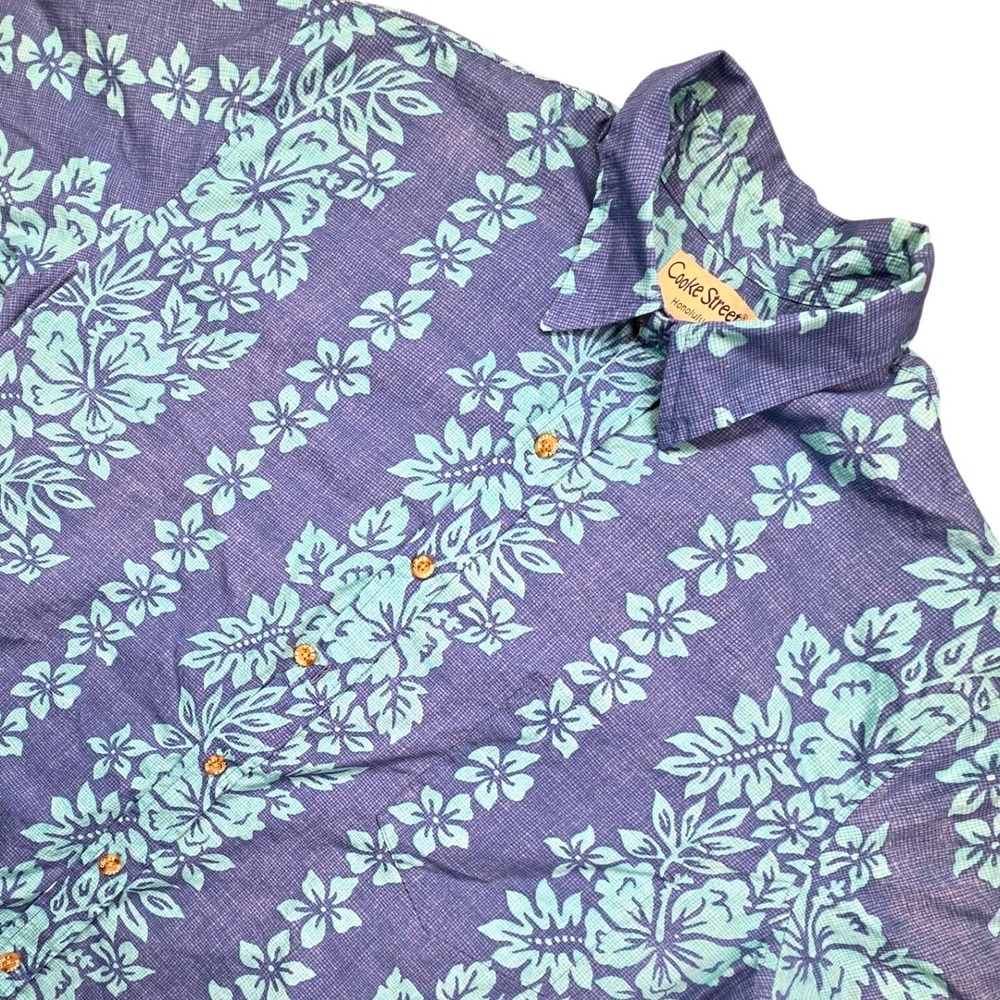 Cooke Street Honolulu Mens XL Blue Teal Hibiscus Floral Cotton Aloha Shirt